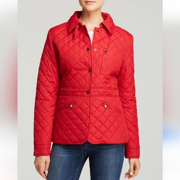 Lauren Ralph Lauren Peplum Snap Front Puffer Coat in Red Size M - Picture 1 of 15